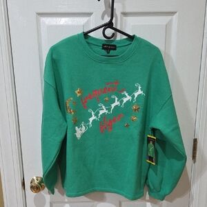 Green Sweatshirt with Reindeer Design